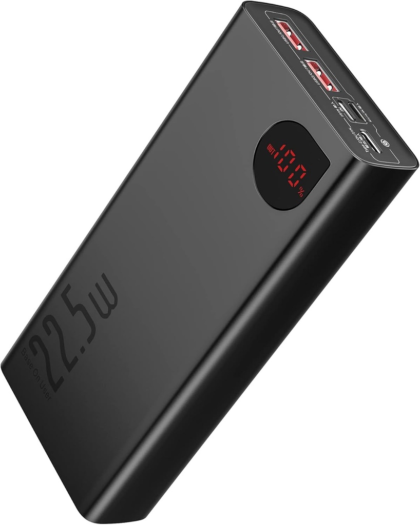 Power Bank Baseus 20000mAh, încărcător portabil USB C de 22,5 W Încărcare rapidă cu afișaj LED și 3 ieșiri pentru iPhone 12 11 Xs Pro Max Mini Samsung S20 S10 tablete Xiaomi și altele - negru
