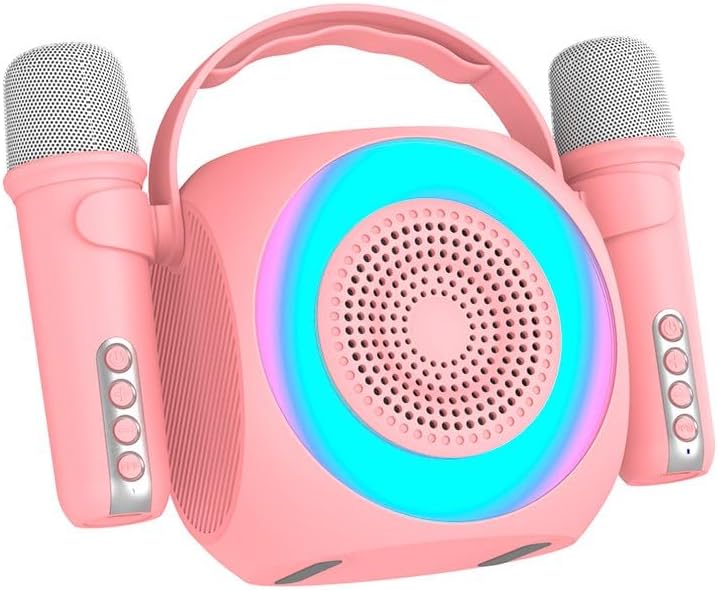 Difuzor Bluetooth Universal Music 6W Cool Mini Karaoke Party + 2 Microfoane Roz