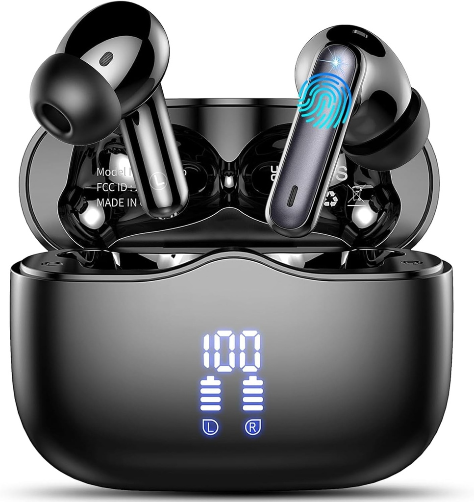 Căști Bluetooth, Căști fără fir Bluetooth 5.3 In-Ear cu 4 microfon ENC cu anulare a zgomotului, Căști fără fir Căști fără fir Deep Bass 40H, Căști impermeabile IP7 Afișaj LED