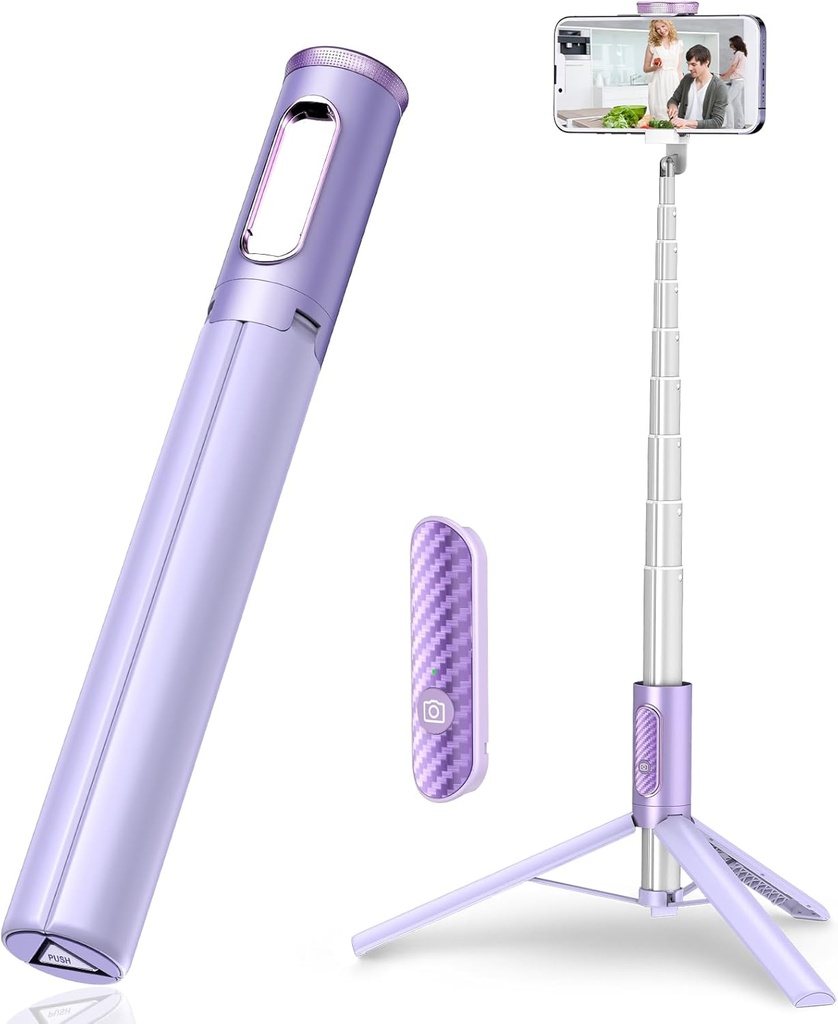 TONEOF 153cm Selfie Stick Trepied pentru telefon, Trepied rotativ la 360° îmbunătățit, Trepied din aluminiu extensibil all-in-1 cu telecomandă pentru iPhone și Android - Negru Aur