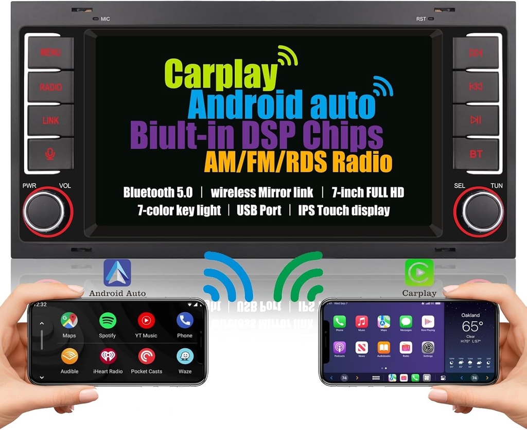 Radio auto pentru VW Touareg Transporter T5 Multivan Ecran radio Carplay wireless încorporat Navigație automată Android cu Bluetooth DSP Subwoofer Comandă volan AM FM RDS Ecran tactil IPS de 7 inchi