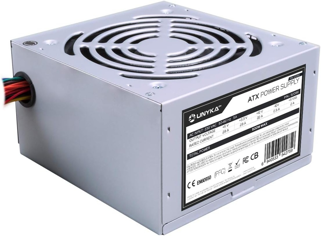 Sursă de alimentare ATX UNYKAch de 500 W cu protecție la supratensiune și ventilator de 120 mm