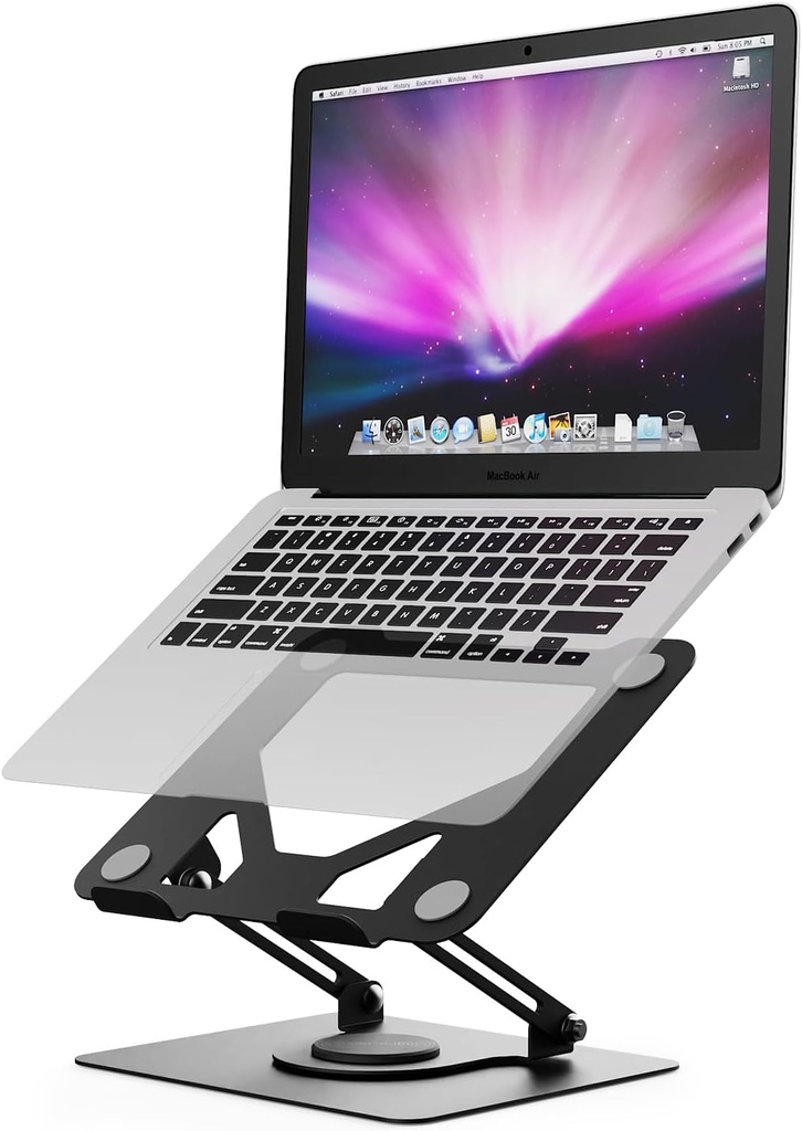Suport pentru laptop GRIFEMA reglabil pe înălțime, suport pliabil pentru laptop cu bază rotativă la 360°, suport ventilat pentru laptop compatibil cu MacBook Air, Pro, Dell și laptopuri 11-17,3" - negru