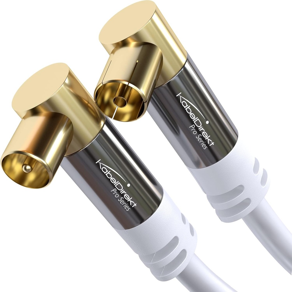 KabelDirekt - Cablu antena 4K alb, cablu TV inclinat 90° - 2m - Cablu TV cu conector metalic rezistent la rupere pentru TV digital/analogic (musca inclinata la mufa inclinata pentru DVB-C/DVB-T/DVB-S)