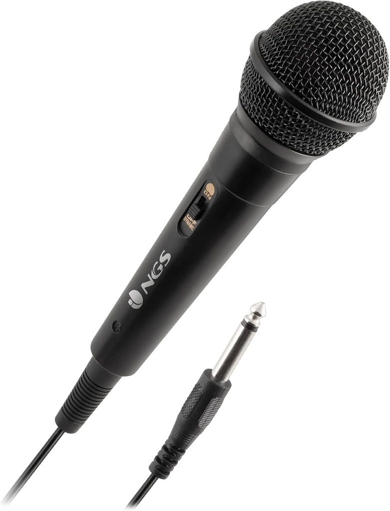 NGS Singer FIRE - Microfon dinamic, microfon cu cablu de 3 metri, mufă de 6,3 mm și buton ON/OFF