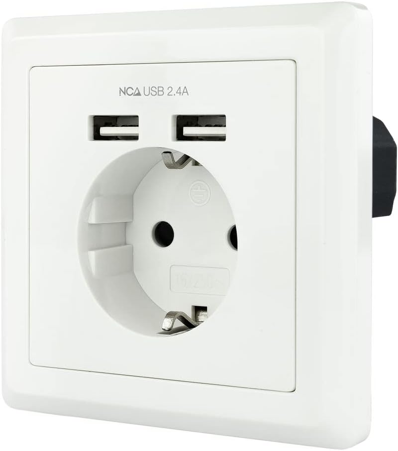 BASE ENCHUFE PARED NANO CABLE TOMA SCHUKO 2xUSB MAX.2.4A BLANCA