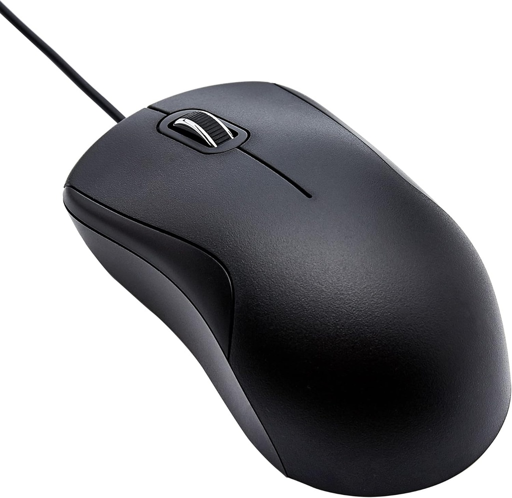 Mouse USB cu fir cu 3 butoane Amazon Basics - Standard silențios - Negru