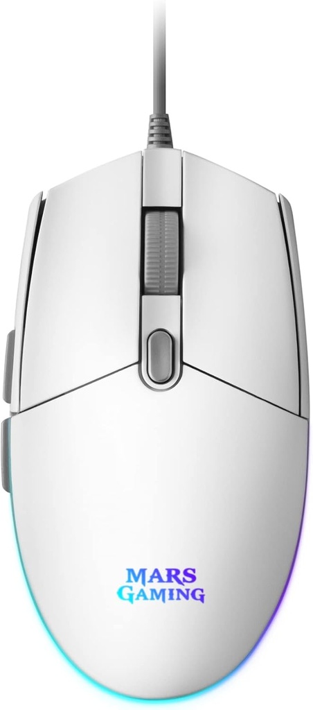 Mars Gaming MMG, mouse alb pentru jocuri, flux RGB, optic 3200 dpi, anti-alunecare