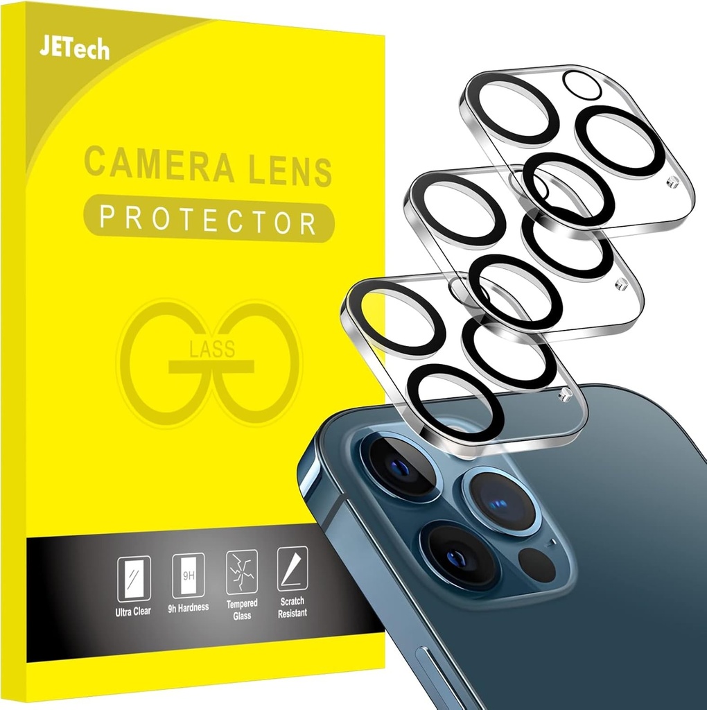 Protector JETech pentru obiectivul camerei pentru iPhone 12 Pro (6,1 inchi), sticla securizata 9H, Ultra HD transparent, pachet de 3