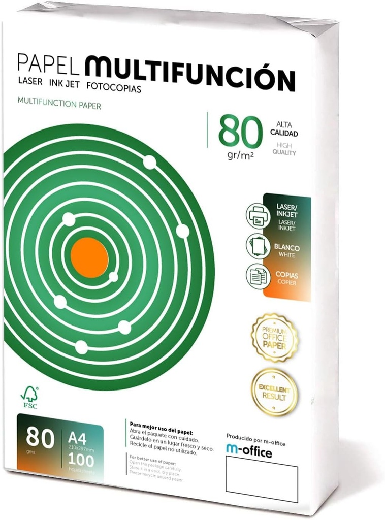 m-office A4 Folios 80gr 100 coli, Hartie Multifunctionala pentru Imprimante Laser si Inkjet, Fotocopiator, Fax, Pentru Uz birou, Rechizite scolare, Folio Pack.