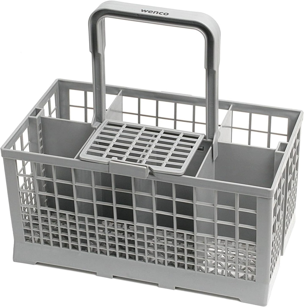 Coș pentru mașină de spălat vase wenco Se potrivește cu majoritatea mașinilor de spălat vase - Coș pentru tacâmuri pentru mașină de spălat vase - Mâner detașabil - Capac cu grilă pliabil - Dimensiuni cu mâner: 23,7