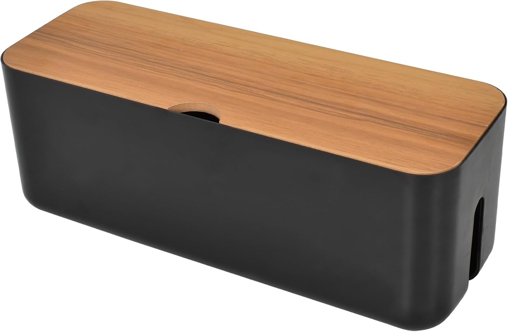 Organizator cutie de gestionare a cablurilor, cutie de cablu mare neagră, cutie de depozitare pentru cablu cu capac din lemn, cutie de ascundere a cablurilor din plastic ABS pentru prize de birou fire libere 29,5 * 11,4 * 11 cm