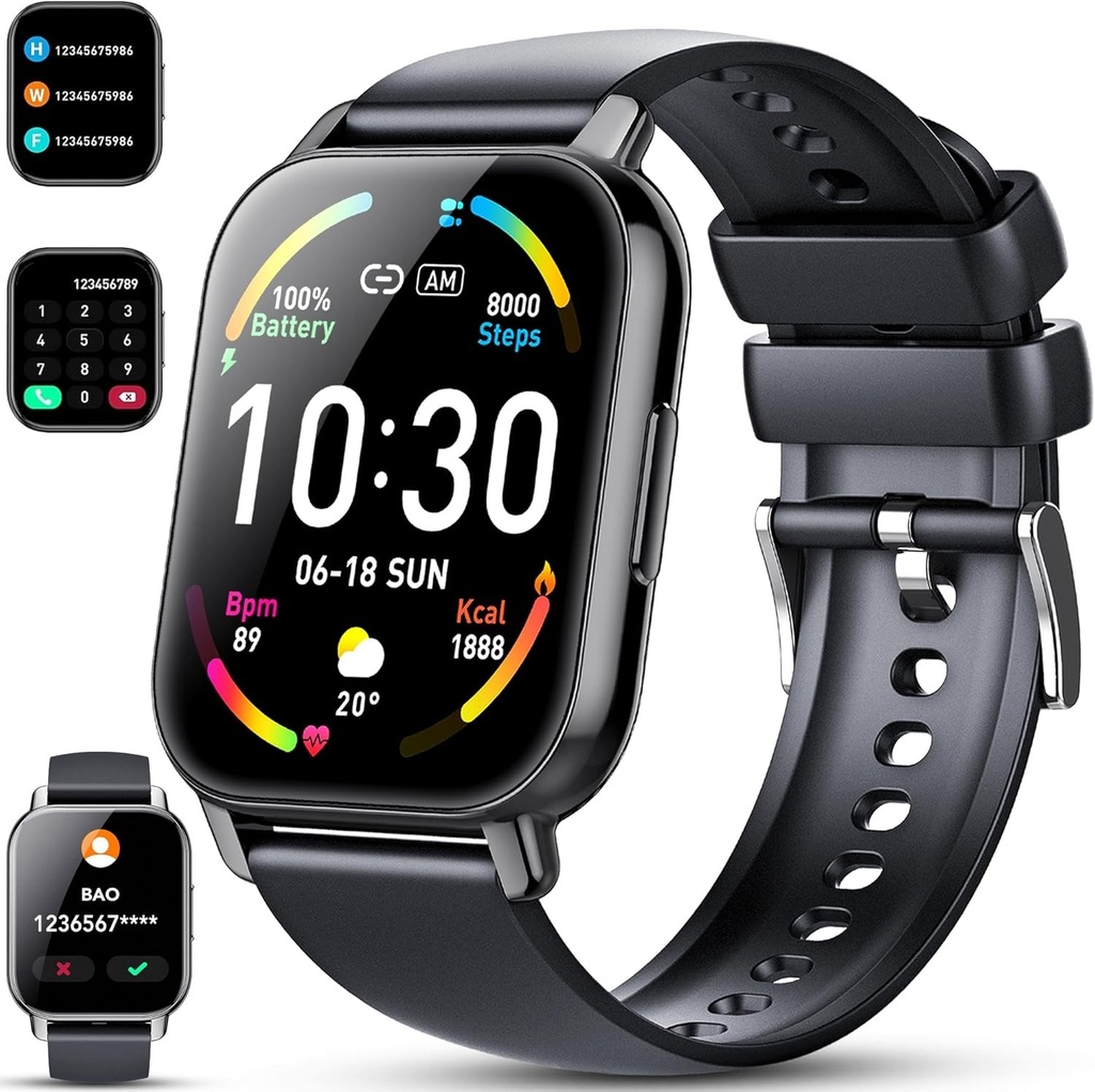 Hoxe ceas inteligent pentru barbati, femei, raspunsuri/apeluri, ceas de fitness cu ecran tactil HD de 1,85 inchi, cu monitorizare ritm cardiac, 112 moduri de sport, pedometru, rezistent la apa IP68
