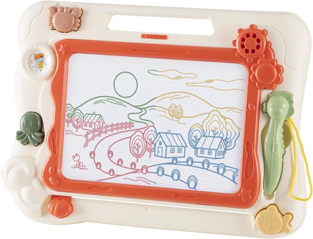 Magic Slate, Tablă magnetică pentru copii 32 * 23CM Tabletă de desen ștergabilă pentru copii cu trei ștampile de forme diferite și un stilou magnetic