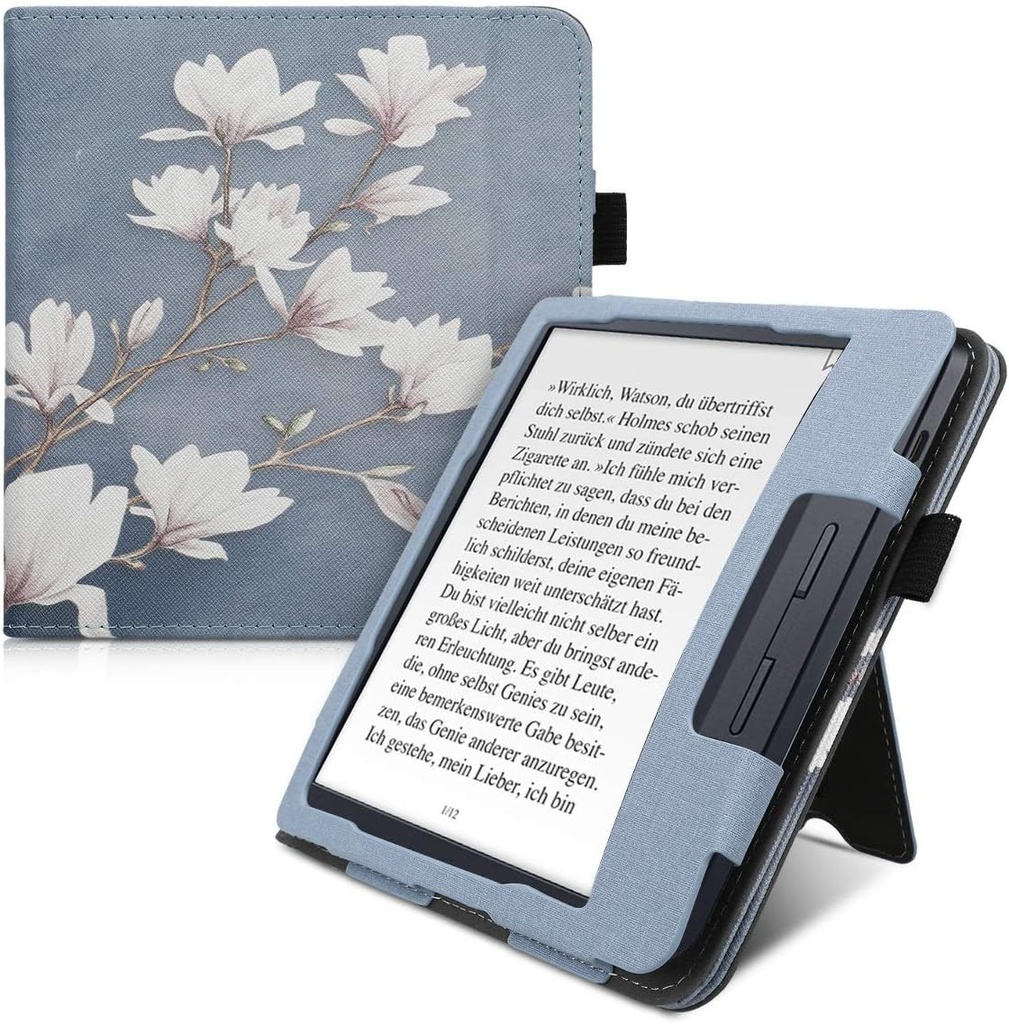 Husa e-reader kwmobile compatibila cu Kobo Libra H2O - Husa de protectie Taupe-Alb-Albastru-Gri