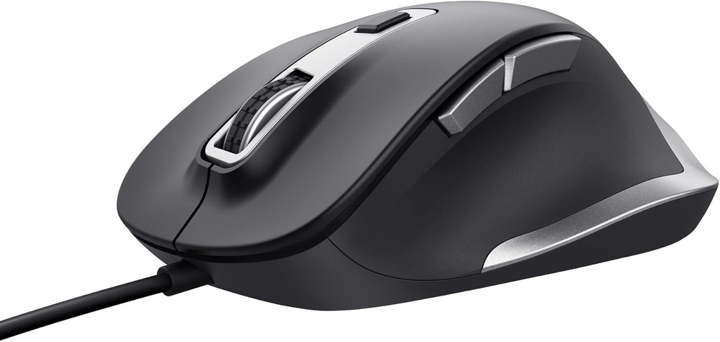 Mouse pentru PC cu fir Trust Fyda, design durabil, 600-5000 DPI, 6 butoane, suport pentru degete și degete, mouse USB 150 cm, mouse ergonomic pentru laptop, PC, MacBook, birou, lucru confortabil