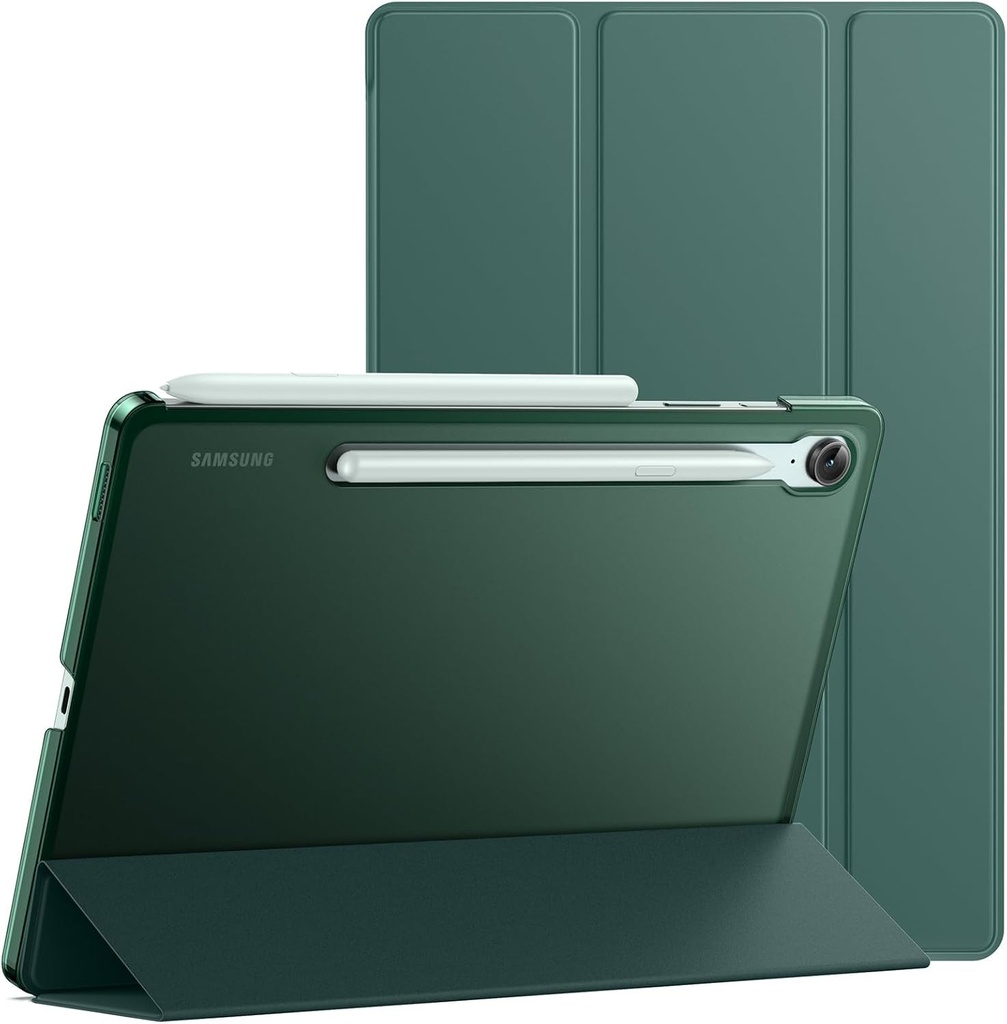 Husa JETech pentru Samsung Galaxy Tab S9 FE de 10,9 inchi, husa de protectie subtire, translucida, cu trei ori, cu suport pentru tableta, suporta incarcarea S Pen, trezire/somn automat (verde miezul noptii)