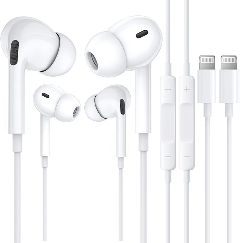 Pachet de 2 casti iPhone cu cablu [certificat MFi] Casti intraauriculare Casti cu sunet HiFi izolator Lightning Connector Casti cu microfon pentru iPhone 14/13/12/11/XR/XS Max/8 Suporta toate iOS