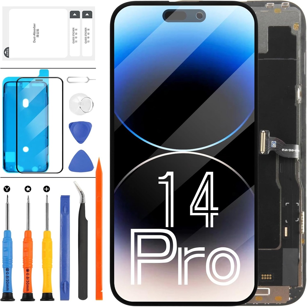 Schermo LCD OLED pentru iPhone 14 Pro Display 6,1 inchi pe iPhone 14 Pro A2890, A2650, A2889, A2892 Kit de reparare a ansamblului digitizatorului de ecran LCD tactil 3D (negru)