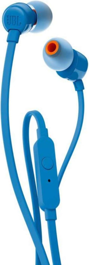 JBL T110 – Căști intraauriculare cu fir – Buton pentru sunet și control JBL Pure Bass – Conectivitate: cablu jack de 3,5 mm – Culoare: Albastru