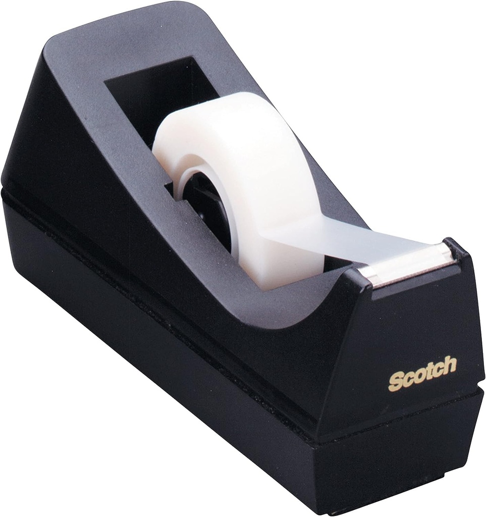 Scotch Tape Dispenser C38 - Dispenser de bandă reîncărcabilă pentru școală, casă și birou - negru