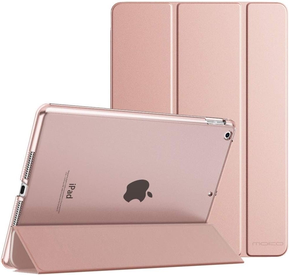 Husa de protectie MoKo compatibila cu iPad a 9-a/8-a/7-a generatie (2021/2020/2019), husa mata pentru suport din spate, trezire/dormire automata pentru iPad 10,2", auriu roz