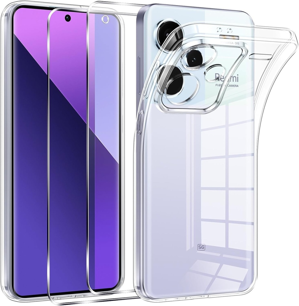 Husa Phoona pentru Xiaomi Redmi Note 13 Pro Plus 5G / Note 13 Pro+ 5G cu 2 bucati de protectie pentru ecran din sticla securizata, silicon TPU moale ultra transparent, husa anti-soc anti-galben