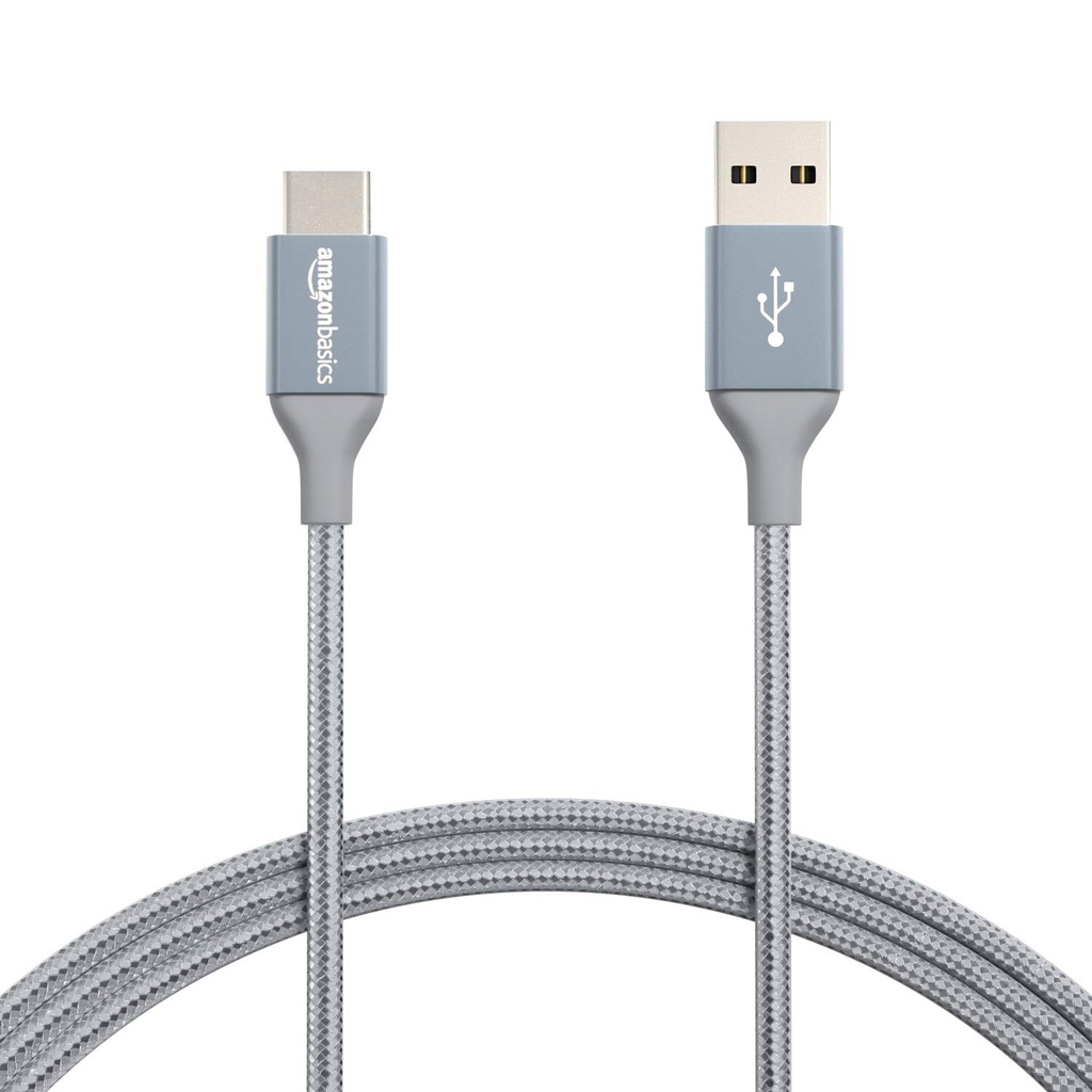 Cablu de încărcare rapidă Amazon Basics, USB-C la USB-A 2.0, împletit din nailon, 480 Mbps, certificat USB-IF, pentru Apple iPhone 16/15, iPad, Samsung Galaxy, tablete, laptopuri, 1,8 m, gri închis