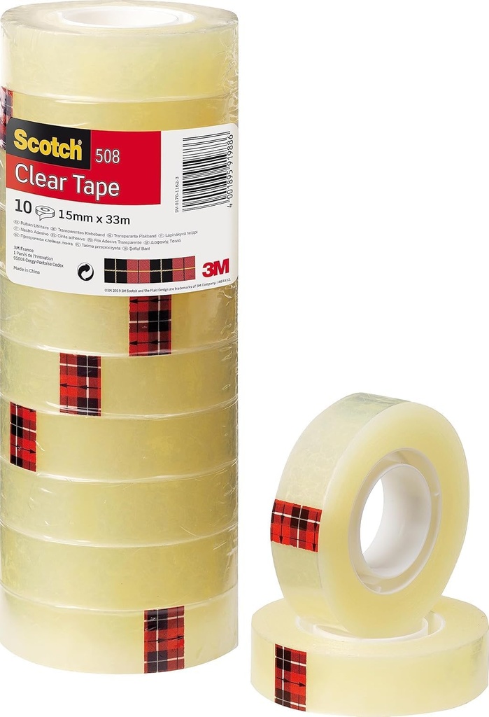 Scotch Bandă Transparentă 508-10 Role - 15mm x 33m - Bandă transparentă universală pentru școală, casă și birou
