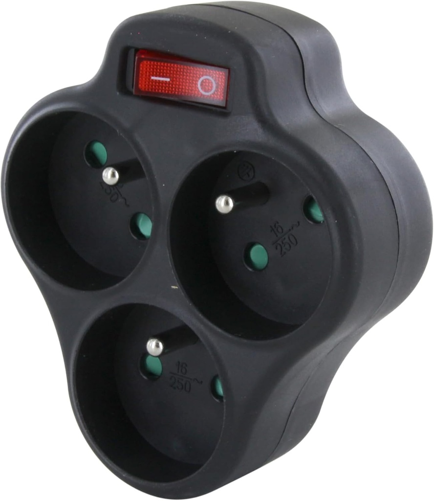 Triplite Domino negru - 3 x 16 A cu comutator