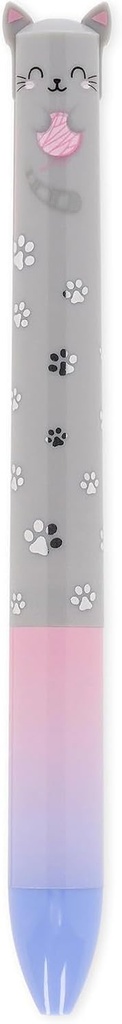 Legami - Tuș bicolor, albastru și roz, stilou Click&Clack, ideal pentru școală, birou, acasă, bicolor, diametru vârf de 1 mm, motiv Kitty