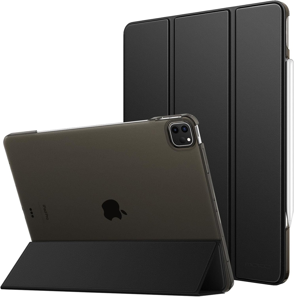Husa inteligenta MoKo cu PC dur cu spate mata translucid, suport Touch ID si Apple Pencil Pro/2nd/USB-C, husa pentru iPad Air 13 inch 2024 / iPad Pro 12.9 (a 6-a/5-a generatie 2022/2021), negru