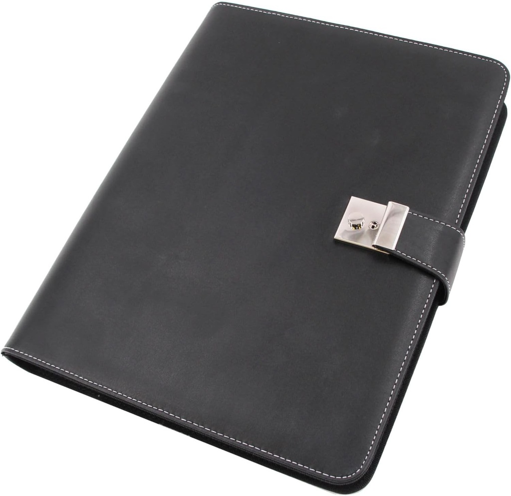 ALASSIO 31513 Dosar pentru documente A4 cu mecanism cu 4 inele si 5 buzunare pentru documente, dosar din piele nappa, servieta neagra, dosar din piele cca. 36 * 28 * 4,5 cm