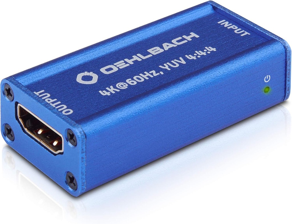 Repetitor Oehlbach UltraHD (amplificator de semnal HDMI pentru semnale Ultra HD, HDR, Dolby Vision 4K cu 60 Hz, HDCP 2.2) - albastru cobalt