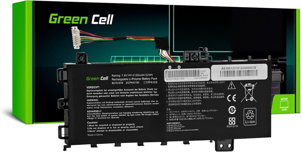 Baterie Green Cell B21N1818 C21N1818-1 pentru laptop Asus VivoBook 15 A512 A512DA A512FA A512JA R512F R512U X512 X512DA X512FA (4150mAh 7.6V negru)