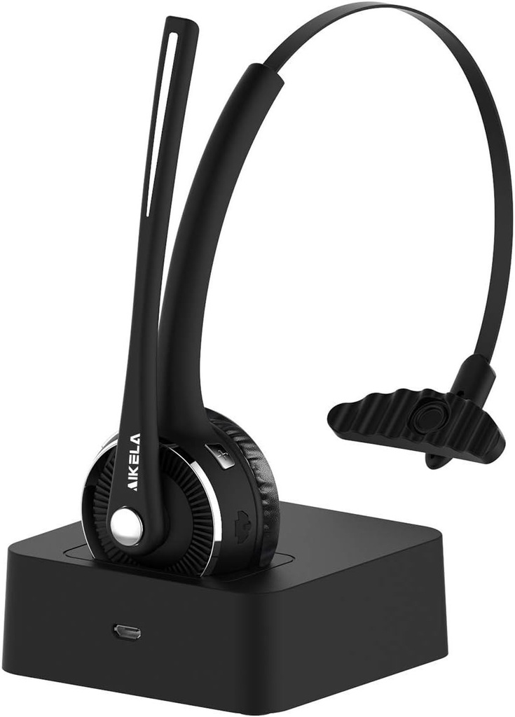 Casti Bluetooth AIKELA AIKELA V5.0 cu microfon cu anulare a zgomotului, casti fara fir cu statie de incarcare, casti cu sunet pentru birou acasa, sofer de camion, afaceri, call center, computer
