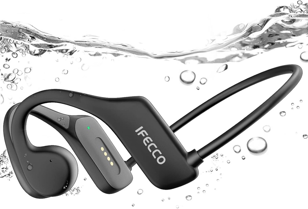 Casti cu conductie osoasa IFECCO Bluetooth 5.3 - IP68 Casti de inot impermeabile, rezistente la transpiratie, vibratii, casti inductive fara fir cu conductie osoasa, cu casti sport cu ureche deschisa 32G Mp3