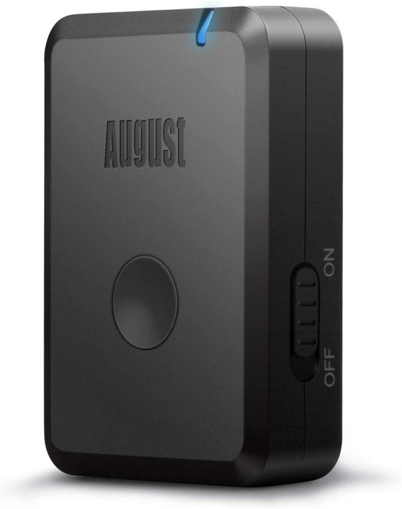 August Adaptor audio Bluetooth 5.2 Transmițător receptor 2 în 1 cu aptX latență scăzută pentru căști TV MR230B- Receptor audio Plug&Play/13h Baterie/USB-C - potrivit pentru difuzoarele sistemelor stereo de acasă