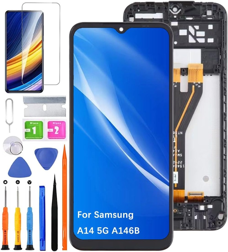 HLYGZX Ecran original de înlocuire pentru ecran LCD Samsung Galaxy A14 5G, Ecran A146B A146M Ecran LCD Set de piese de reparare ansamblu digitalizator tactil (negru cu cadru)