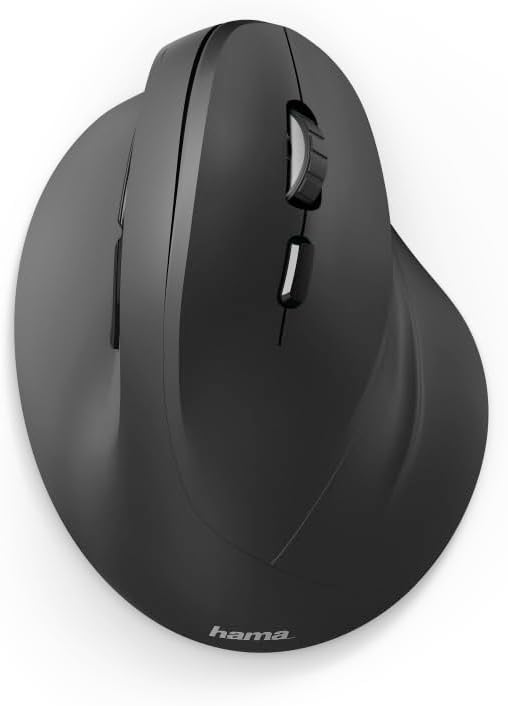 Mouse ergonomic wireless Hama (vertical fără cablu pentru dreptaci, mouse radio wireless cu senzor optic 1000/1400/1800 dpi) negru