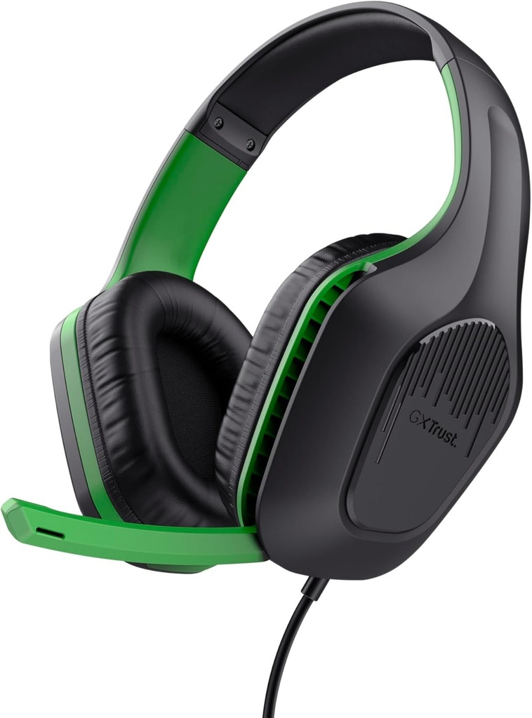 Casti de jocuri Trust Gaming GXT 415X Zirox usoare pentru Xbox Series X/S cu drivere de 50 mm, mufa audio de 3,5 mm, cablu de 1,2 m, casti de gaming over-ear cu fir cu microfon - negru/verde