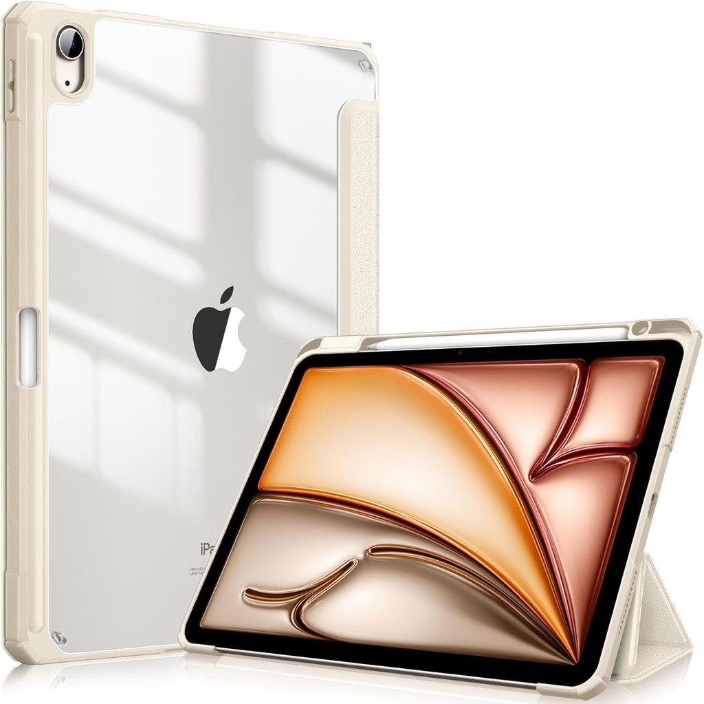 Husa hibrida Fintie pentru iPad Air 11 inchi M3 2025/ M2 2024, iPad Air 5/4 Gen (2022/2020) 10,9 inchi cu suport pentru creion - Husa de protectie antisoc cu carcasa rigida transparenta pe spate, auriu champagne