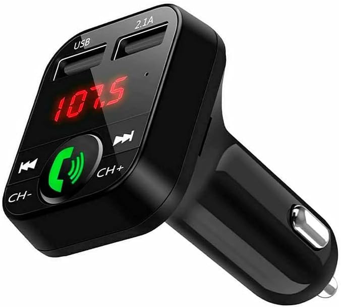 Transmitator FM Bluetooth NK - 12/24W, maini libere, pentru masini si camioane, player muzical Bluetooth V5.0 + EDR, adaptor radio cu receptor FM, porturi USB duale si incarcare rapida de 2,1 A.
