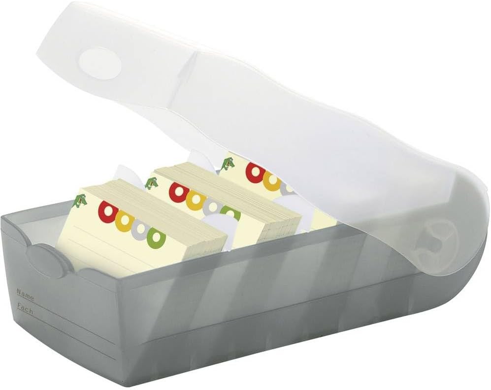 Cutie de carduri HAN Croco, invatare usoara a vocabularului cu sistem de invatare cu 5 compartimente, cutie de card DIN A7 pentru 900 de carduri, inclusiv 5 placi suport + 100 de carduri, cutie de card, cutie de invatare, 997-693, translucid/gri