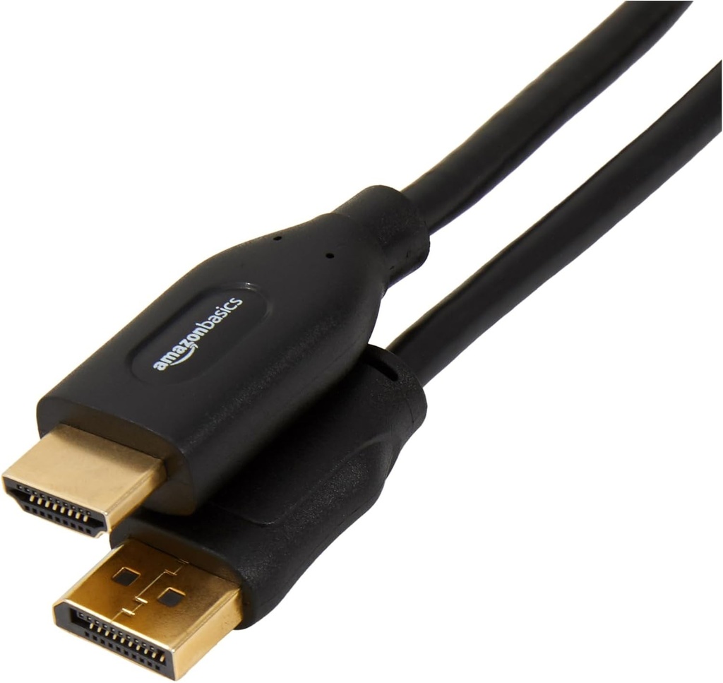 Cablu Amazon Basics DisplayPort (sursa) la HDMI (display), unidirectional, 4K la 30 Hz, 1920 x 1200, 1080 P, conectori placati cu aur, 1,8 m, negru