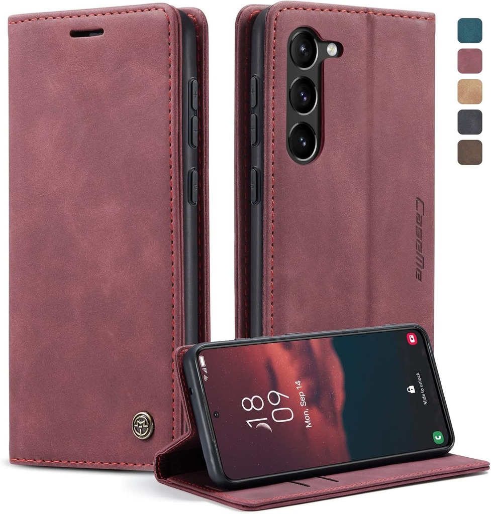 Husa KZB pentru telefon mobil pentru Samsung Galaxy S23 5G Husa din piele premium Husa pliabila Geanta cu fanta pentru card Magnet Functie suport Husa de protectie pentru Samsung Galaxy S23 5G 6.1 inchi - rosu vin