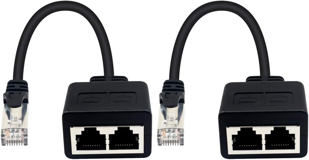Duttek LAN Splitter, distribuitor RJ45 LAN 1 la 2, 1 adaptor mascul la 2 femele pentru Ethernet CAT 5/CAT 6 LAN Extensor de cablu Ethernet mufa adaptor de rețea (1 pereche)