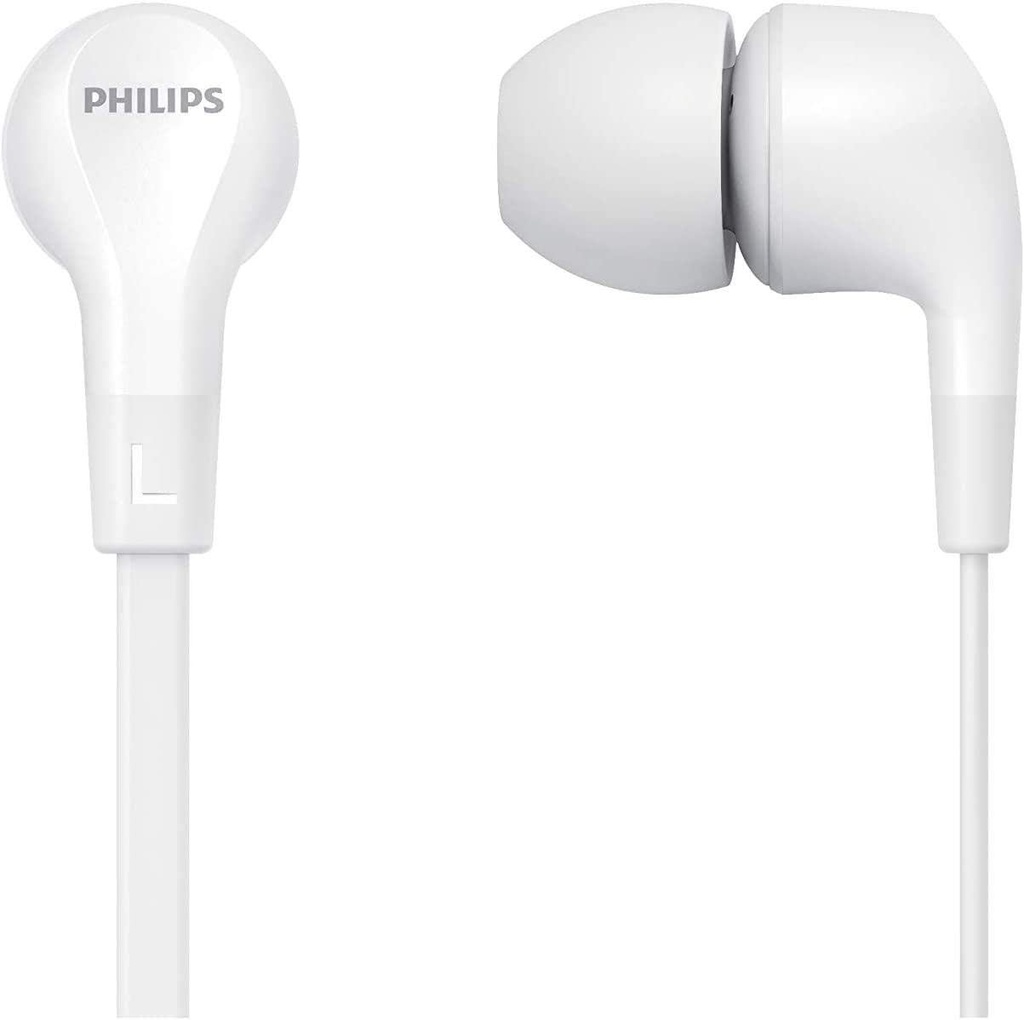 Philips Audio E1105Wt/00 Casti intraauriculare cu telecomanda in linie (driver din neodim de 8,6 mm, bas puternic, sunet clar, potrivire confortabila) alb