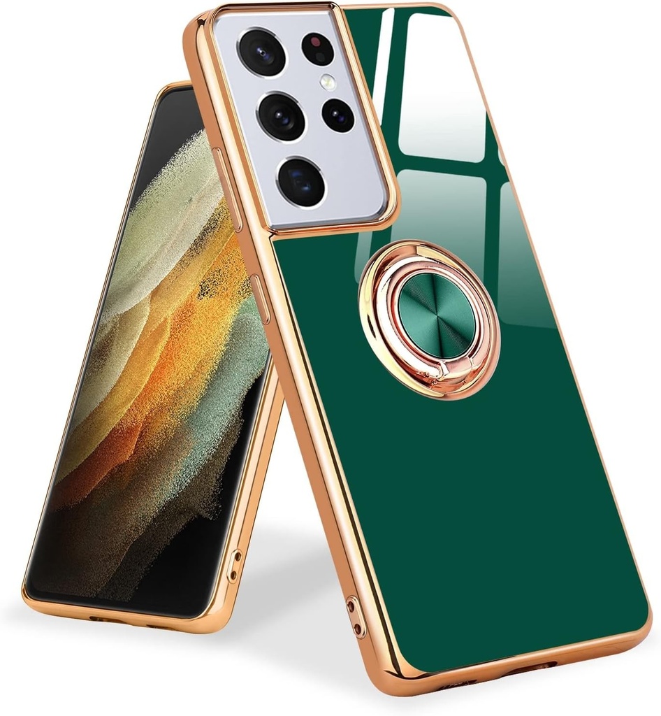 Urarssa Husa compatibila cu Samsung Galaxy S21 Ultra 5G cu suport de inel de 360 ​​de grade Husa pentru telefon Husa de protectie galvanizata Husa magnetica pentru masina rezistenta la socuri pentru Samsung Galaxy S21 Ultra 5G, gri
