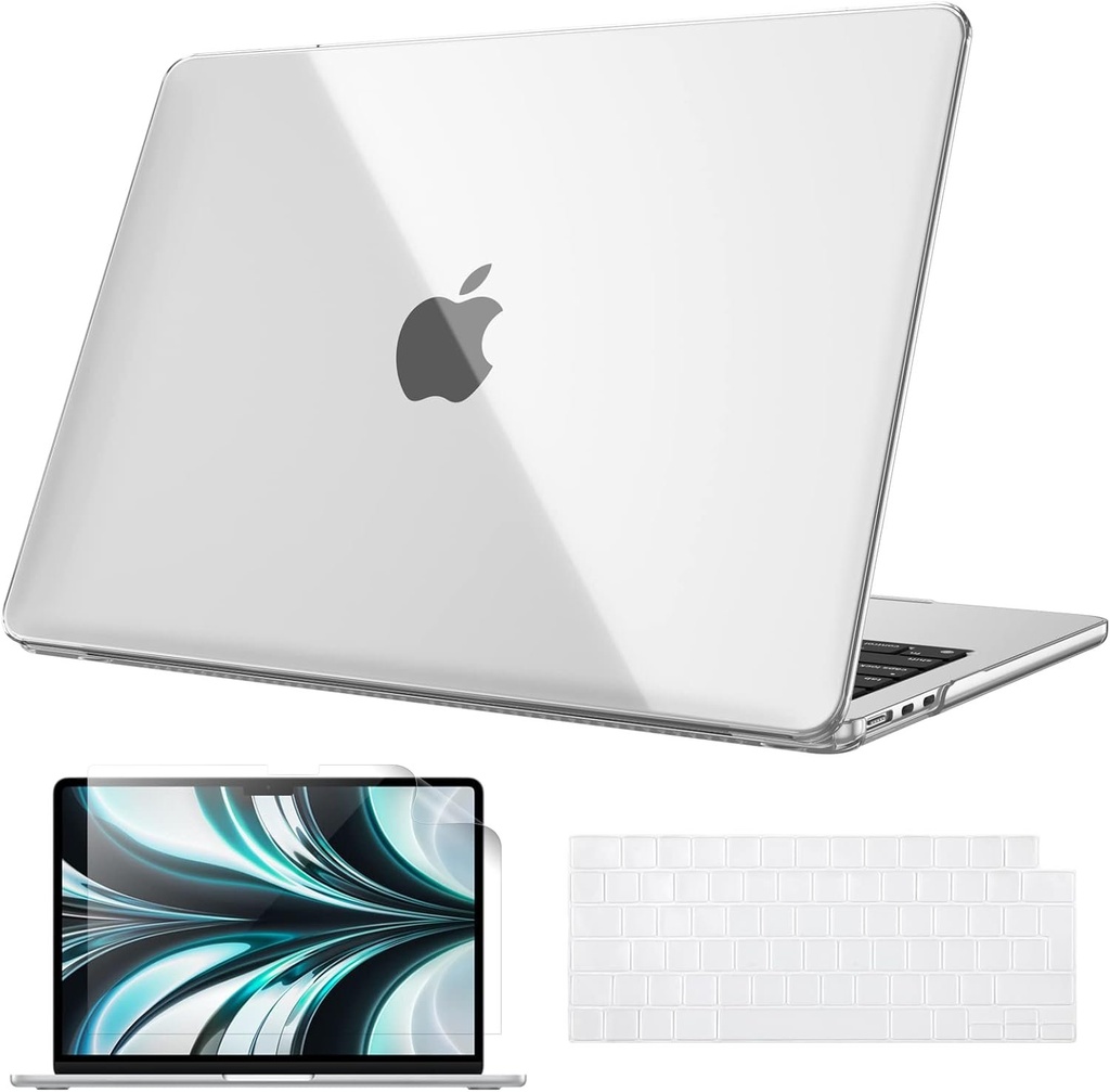 Husa FINTIE compatibila cu MacBook Air 13,6 inchi M4/M3/M2 (2025/2024/2022, A3240/A3113/A2681) - Carcasa subtire din plastic dur cu folie pentru tastatura si protectie pentru ecran, transparenta